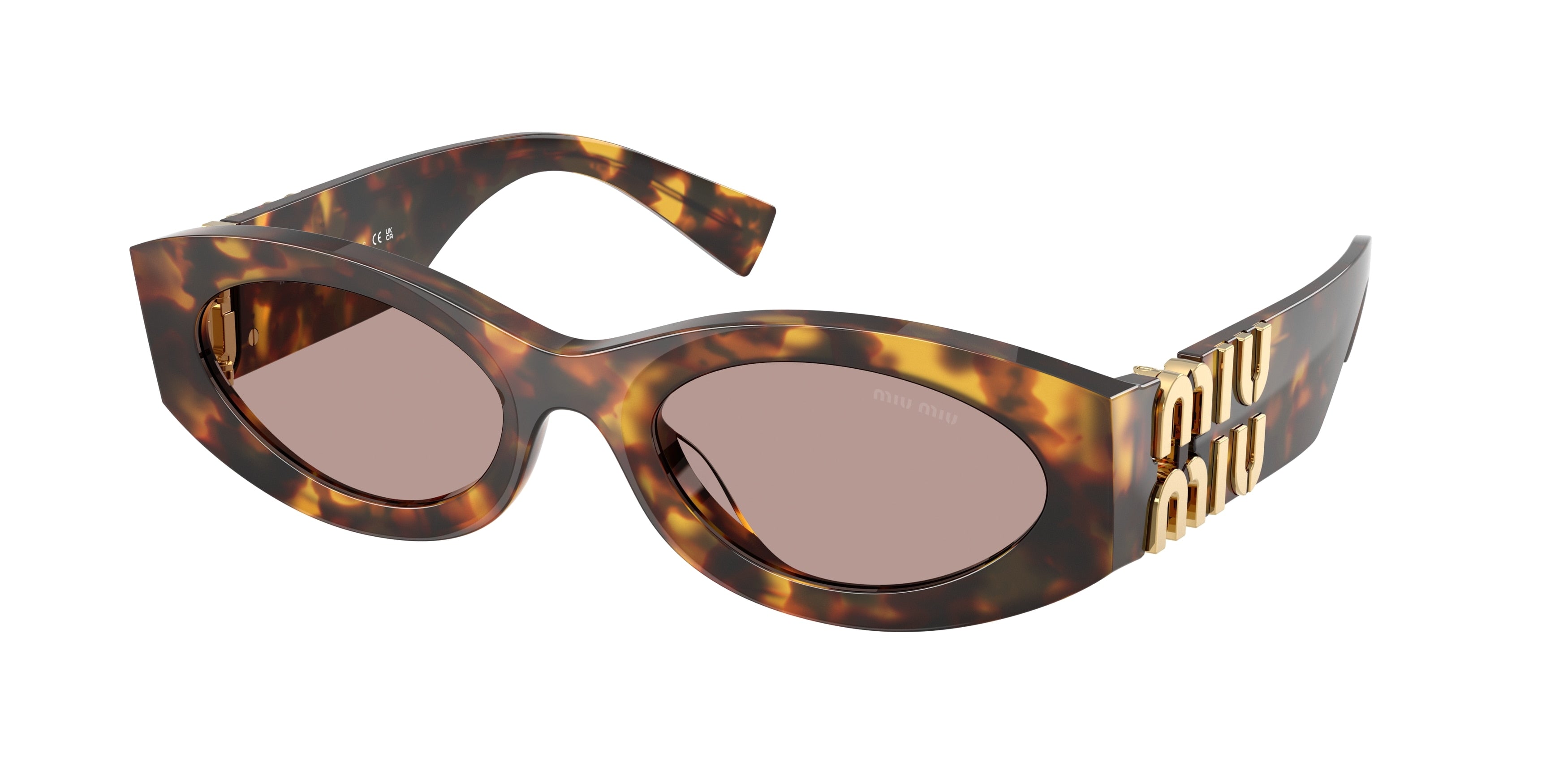Tortoiseshell sunglasses with brown lenses on a white background