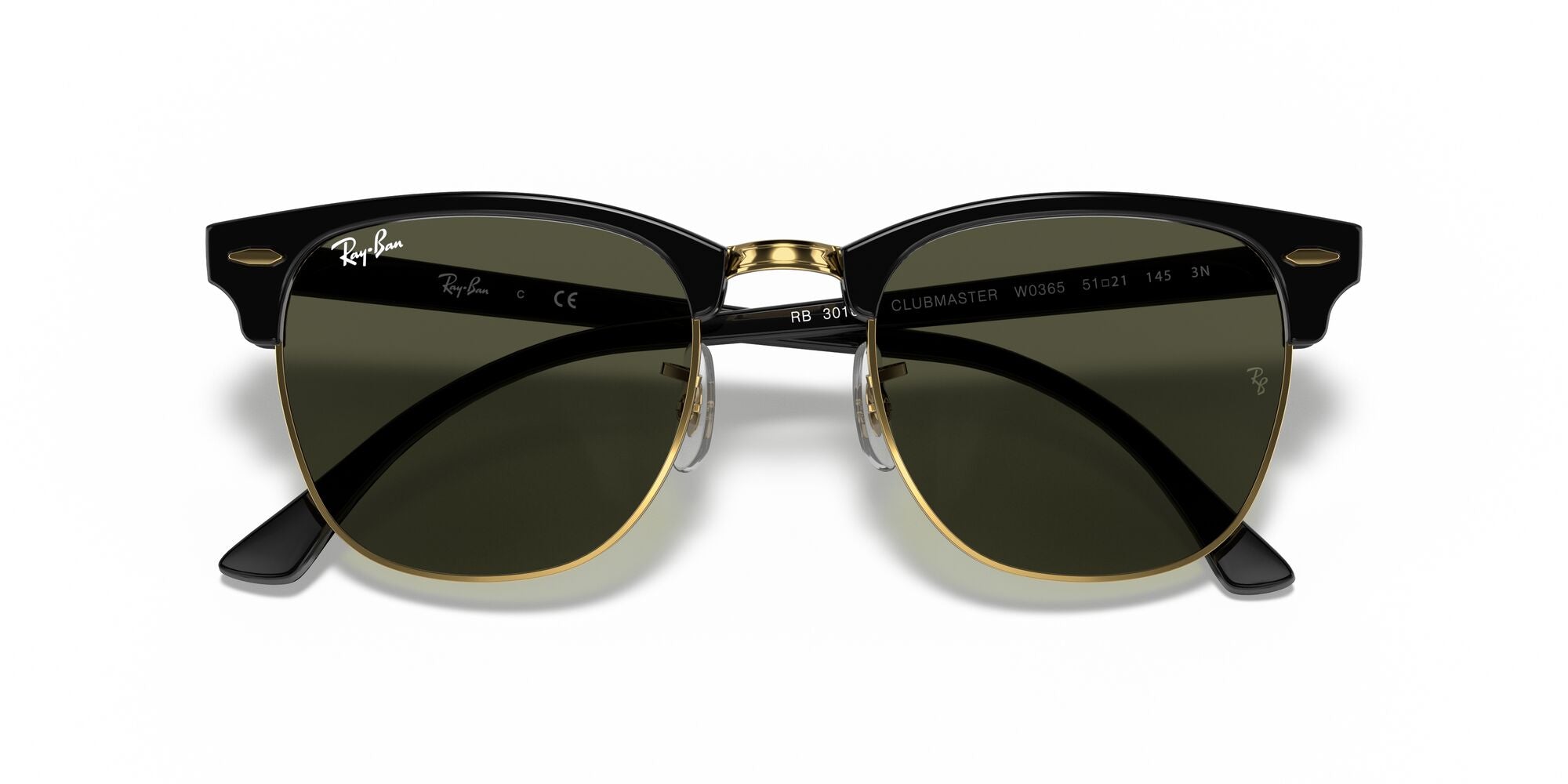 RAY-BAN CLUBMASTER LOW BRIDGE FIT, 0RB3016F, W0365 Black On Gold, 55