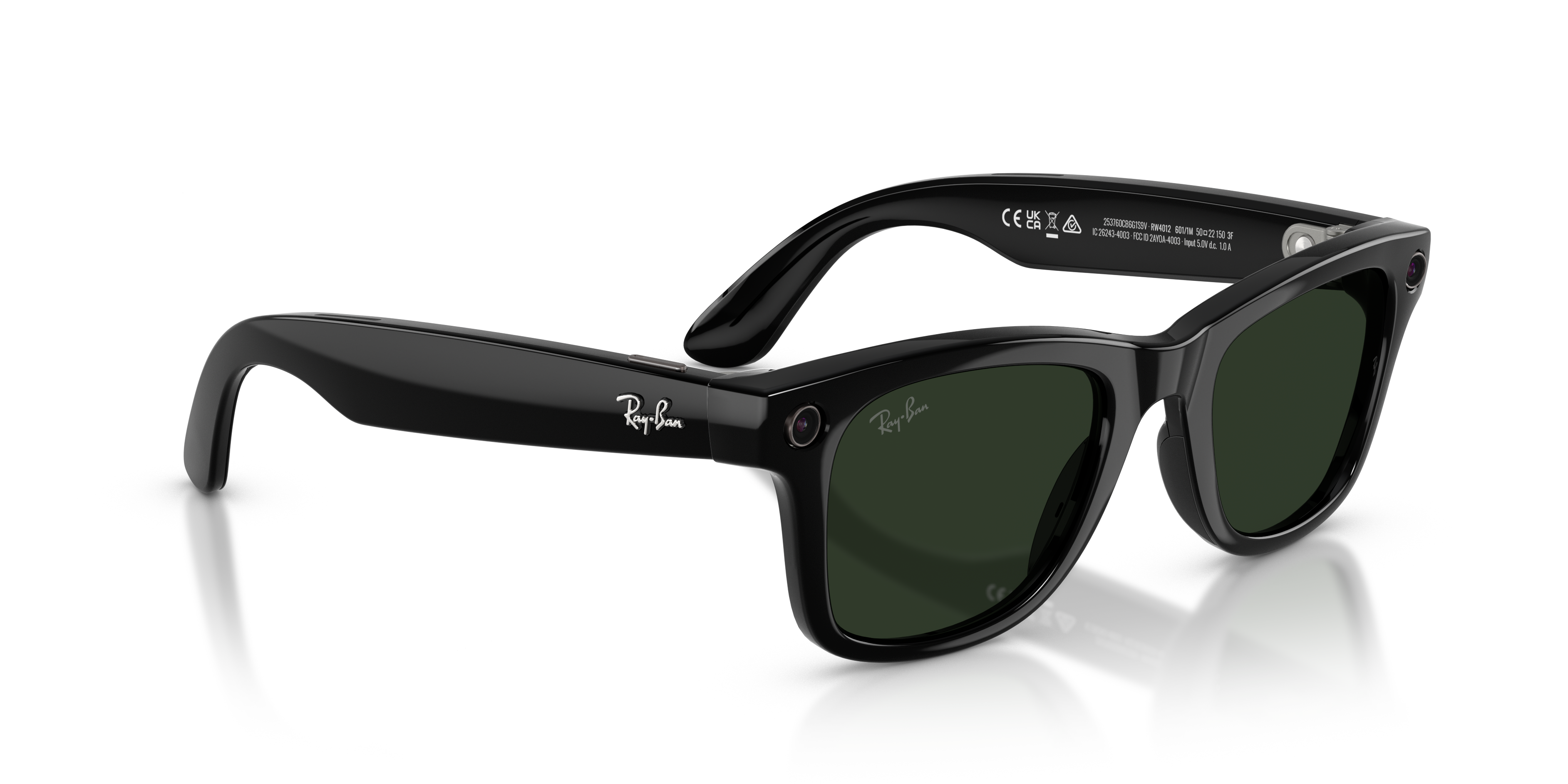 RAY-BAN, 0RW4012 Meta Wayfarer (Gen 2) 601/1M, TRANSITIONS® GRAPHITE GREEN SHINY BLACK, 53