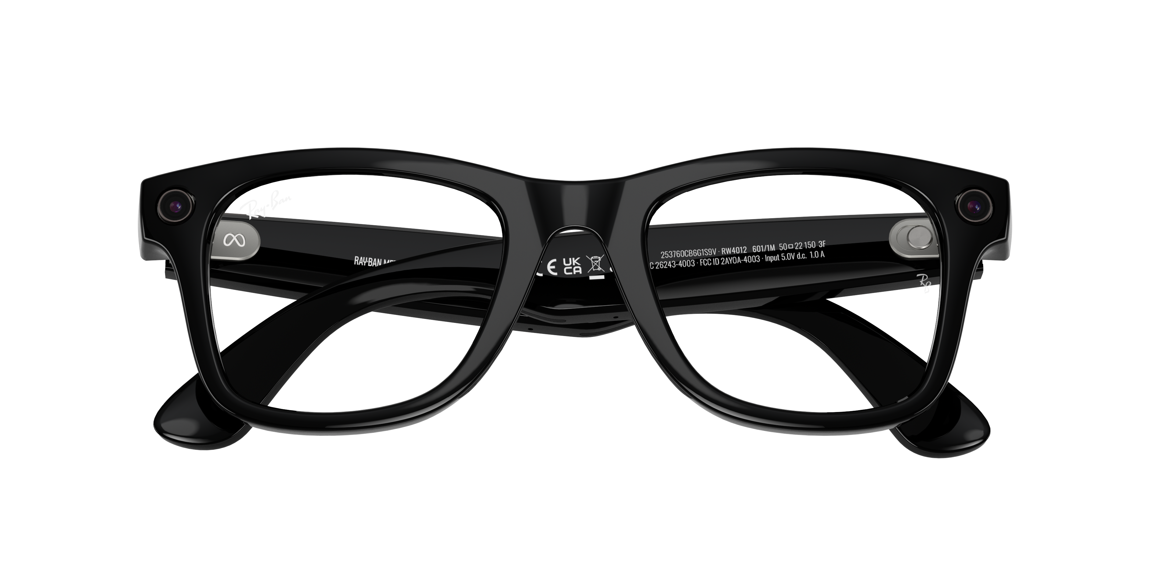 RAY-BAN, 0RW4012 Meta Wayfarer (Gen 2) 601/1M, TRANSITIONS® GRAPHITE GREEN SHINY BLACK, 50